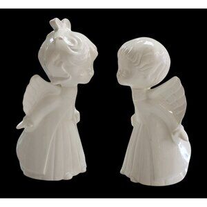 Vintage White Ceramic Kissing Angel Figurines With Wings
